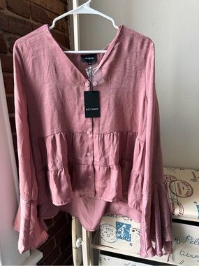 Pink Tiered Button-Front Blouse